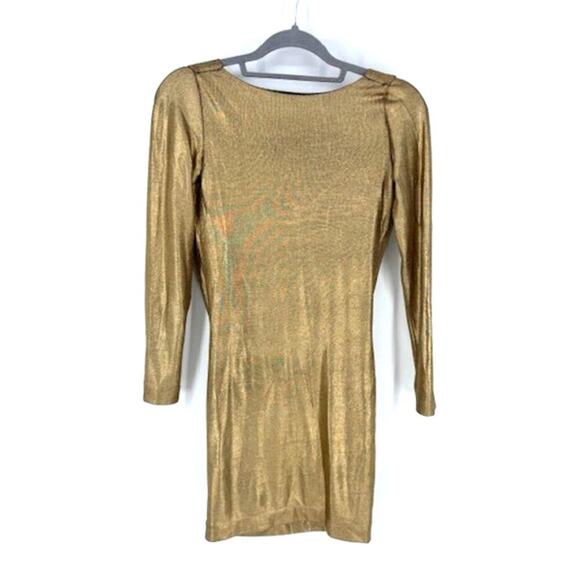 House of CB Sabella Gold Backless Long Sleeve Mini Dress – NWT Size Small - Picture 2 of 6